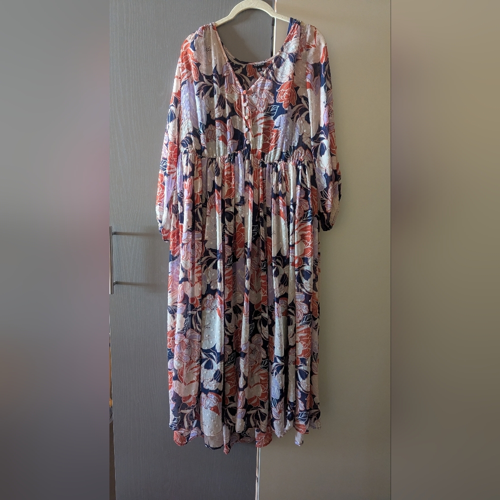 torrid Floral Tiered Dress in Coral, Navy & Lavender